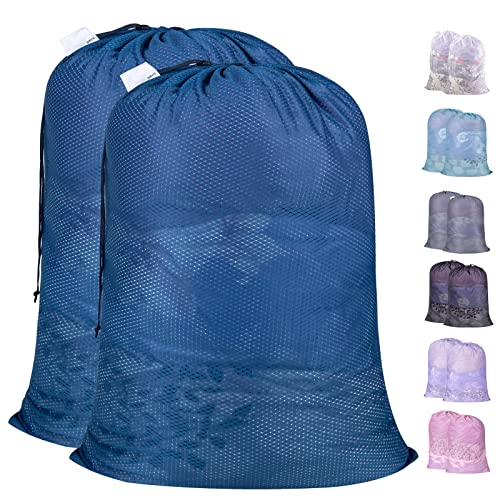 Polecasa Heavy Duty Extra Large Mesh Laundry Bags with ID Tag and Locking Drawstring Closure - 2 Pack, 30 x 36 inches - Laundry Hamper Liner, Washable Laundry Bag for Travel, Sports, Dorms (Blue) - color: Blue, size: 30"x36"| 2 Pack