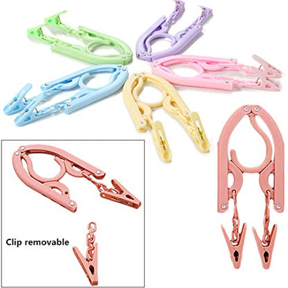 YOUOWO 12 Pcs Travel Hangers with 24 Pcs Clips,Portable Foldable Clothes Hangers for Scarves Suits Trousers Pants Shirts Socks Underwear - size: 12 Pack Hanger without Clothesline