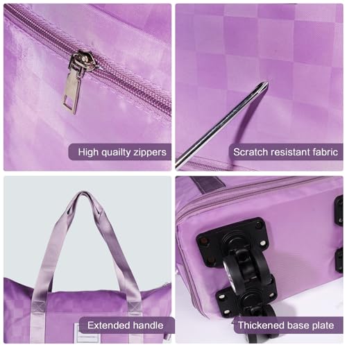 Expandable Rolling Duffle Bag - Large Carry-On With Spinner Wheels, Foldable Weekend Travel Bag, 28-58L Capacity（Backpack-Purple） - color: Backpack-Purple, style: Backpack