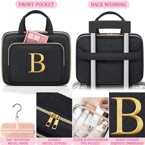 Gifts for Women, Initial Toiletry Makeup Bag Hanging Cosmetic Organizer with Embroidery Letter Personalized Nurse Teacher Appreciation Birthday Mothers Day Gifts for Mom Sister Wife Friends Auntie Her - style: H