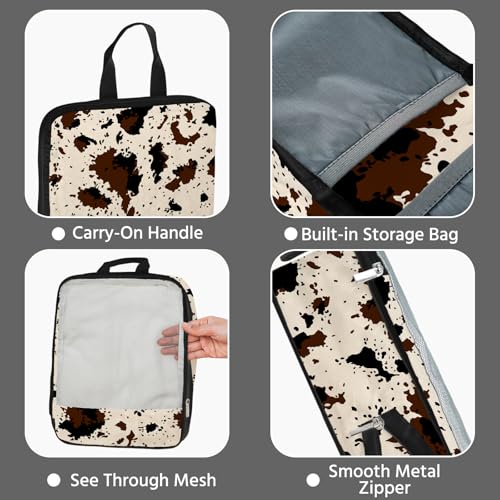 7 Pcs Compression Packing Cubes for Travel, Waterproof Suitcase Luggage Backpack Organizer with Toiletry Bag Travel Essentials for Women/Men-Cow Print - color: Brown-Cow Print