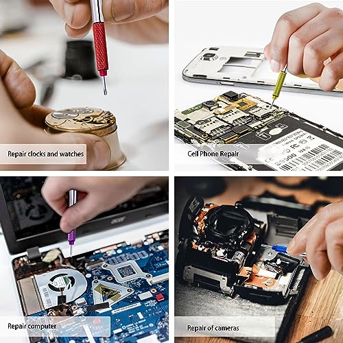 4 Pcs Mini Eyeglass Screwdriver, 4 in 1 Watches Precision Screwdriver Kit, Eyeglass Repair Set, Sunglass Watch Toy Repair with Keychain, Stainless Steel Alloy Watchmaker Tool(4 colors)