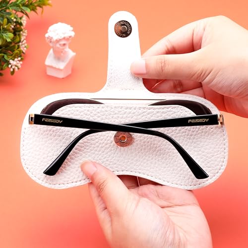 FEISEDY Soft Leather Sunglass Case-Slim Portable Glasses Holder with Button-Closure Wrist Strap for Travel & Outdoor B0308 - color: White