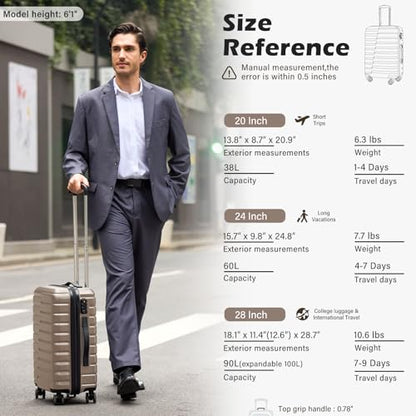 Coolife Luggage Suitcase Carry on Hardside PC+ABS Spinner TSA Lock Telescopic Handle - color: brown, size: Large(28in)