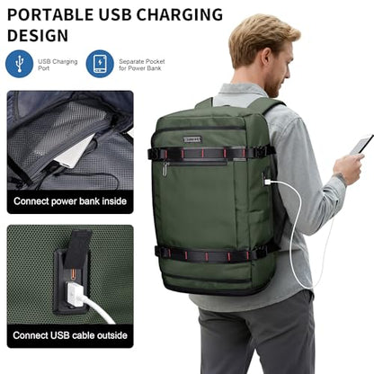 WITZMAN Travel Backpack for Men 35L Carry-on Laptop Backpack Luggage Fit 16 inch TSA Friendly Flight Approved with Shoe Compartment for Airplanes（B718 Army Green） - color: Army Green