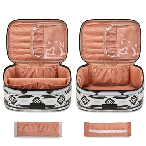 Montana West X Wrangler Travel Makeup Bag 2pcs Set Large Cosmetic Bag with Makeup Brush Holder Portable Make Up Organizer Cute Toiletry Bag with Divider and Handle for Women Aztec - color: Aztec-Black