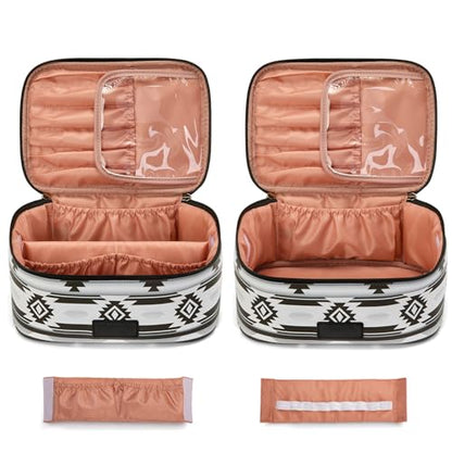 Montana West X Wrangler Travel Makeup Bag 2pcs Set Large Cosmetic Bag with Makeup Brush Holder Portable Make Up Organizer Cute Toiletry Bag with Divider and Handle for Women Aztec - color: Aztec-Black