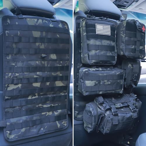 Universal Tactical Car Seat Back Organizer Bag Tactical Molle Vehicle Organizers Panel Vehicle Protector Organizers with 5 Detachable Pouches for Car Truck Ford Jeep (Black camo) - color: Black camo