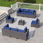 9 Pieces Outdoor Sectional Furniture All Weather PE Rattan Wicker Patio Conversation Set with Coffee Table and 8 Thickened Cushions,Navy Blue - color: Navy Blue, size: 9 Sofa Set