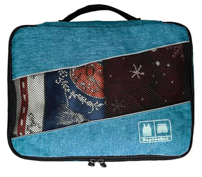 5 Set Packing Cubes for Travel Large Suitcase Luggage Organizer Bags Travel Accessories Vacation 4 Cubes 1 Laundry Pouch Bag - color: Snow Teal