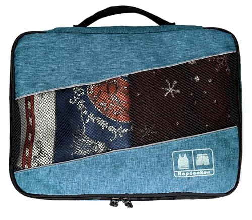 5 Set Packing Cubes for Travel Large Suitcase Luggage Organizer Bags Travel Accessories Vacation 4 Cubes 1 Laundry Pouch Bag - color: Snow Teal