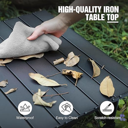 Foldable roll up Camping Table, Lightweight and Portable Compact Metal Camping Table, Suitable for Outdoor barbecues and picnics, Khaki 20 * 20 inches (58)