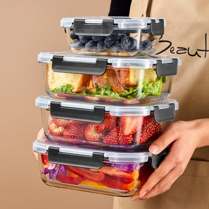 Liuruiyu 10 Pack Glass Food Storage Containers with Lids, Meal Prep Containers, Airtight Bento Boxes with Leak Proof Locking for Microwave, Oven, Freezer and Dishwasher, BPA Free - color: 10 Pack-(12.5&35.8oz)
