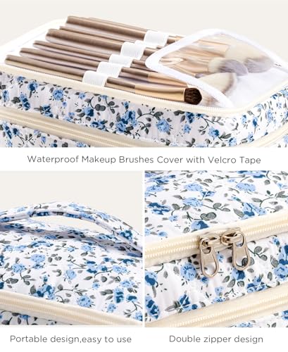HBselect 2Pcs Travel Makeup Bag, Large Cotton Quilted Makeup Bag Cosmetic Bag Cute Make up Bag Toiletry Bags for Women Girls - color: 2PCS-Quilted Makeup Bag 4