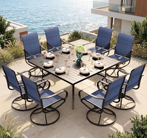 Sophia & William Outdoor Dining Set Patio Dining Sets Patio Table and Chairs Set 9 Pieces Square Outdoor Dining Table 57.5" for 8 with Swivel Patio Chairs for Garden Pool All Weather Blue - color: Blue, size: 57.5" Square