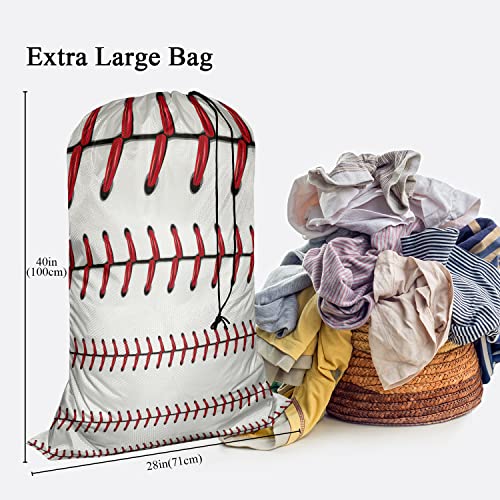Swono 1 Pack Laundry Bag, Softball Baseball Red Lace Over White Background 28x40 Inches Rips & Tears Resistant Large Dirty Clothes Storage Bag, Heavy Duty Laundry Hamper Liner for Home - color: Softball