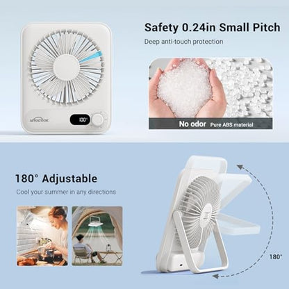 WHATOOK Small Desk Fan Personal Fans: 5000mah 25 Hours Battery Office Quiet Mini Desktop Fan Portable Rechargeable Travel Essentials (White, 2000 mAh) - color: White