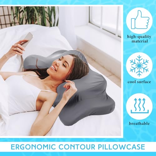 Hahafelt Cooling Cervical Neck Pillowcase Cover (Only Pillow Case) Ergonomic Pillowcase with Zipper Breathable Contour Pillow Cover for Side Back Stomach Sleepers(Dark Gray,Standard Size) - color: Dark Gray, size: Standard
