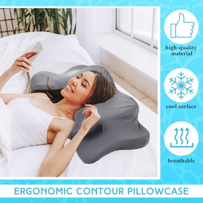 Hahafelt Cooling Cervical Neck Pillowcase Cover (Only Pillow Case) Ergonomic Pillowcase with Zipper Breathable Contour Pillow Cover for Side Back Stomach Sleepers(Dark Gray,Standard Size) - color: Dark Gray, size: Standard