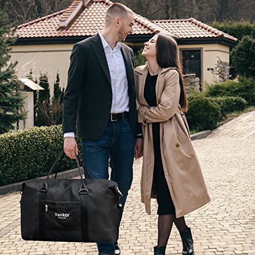 Large Duffle Bag for Travel Waterproof 21 Inch, Vankor Gym Duffel Bag for Women Men Durable Carry on Weekender Overnight Sports Luggage Weekend Beach Yoga Workout Hospital Mommy Diaper Bag Black