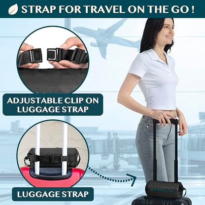 PAVILIA Travel Blanket Airplane Compact with Bag, Lightweight Soft Fleece Plane Blanket Long Flights, Camping Road Trips, Packable Travel Gift Essentials with Luggage Backpack Strap, 65x40, Black - color: Black