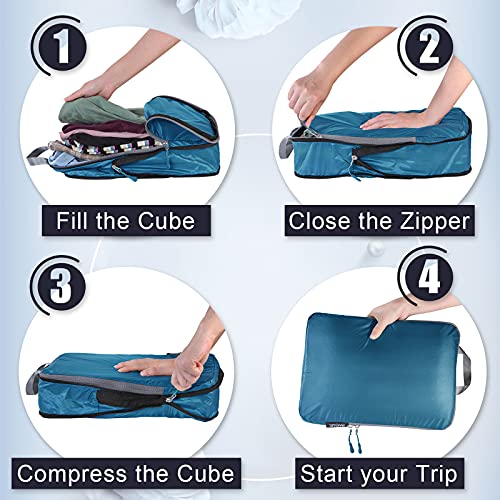 BAGAIL 5 Set Ultralight Compression Packing Cubes Travel Accessories Expandable Packing Organizers(Teal) - color: Teal