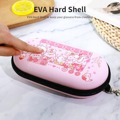 Double Eyeglasses Case, Hard Shell Dual Sunglasses Organizer with Zipper Clip Travel Glasses Storage for Women Men - color: Pink Claw Machine