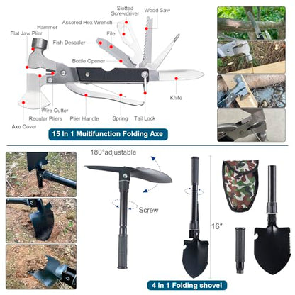 254 in 1 Survival Kit, First Aid Kit Survival for Outdoor Emergencies Includes Hatchet, Shovel, Flashlight, Tools Ideal for Camping, Hiking, Travel Gift for Men