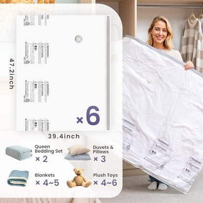 TAILI 6 Pack Vacuum Storage Bags, XXL Jumbo (47x39 Inch), Vacuum Sealed Bags for Comforter and Blankets, Bedding, Clothing, Giant Space Saver Bags for Huge Stuffed Toy - size: 6 XXL