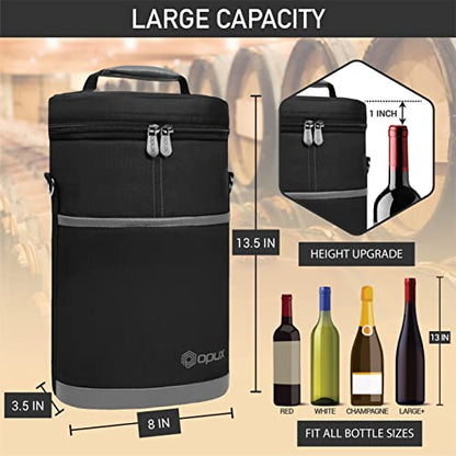 OPUX 2 Bottle Wine Carrier Tote, Insulated Leakproof Wine Cooler Bag, Wine Travel Bag Tote for Picnic BYOB Beach, Portable Wine Bottle Carrying Case, Gift for Wine Lover Women Men Christmas, Dark Grey - color: Dark Gray