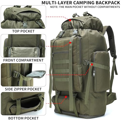 Hiking Backpack for Men 70L/100L Camping Backpack Military Rucksack Molle 3 Days Assault Pack for Climbing | Camping Backpack - color: 100l-olivegreen