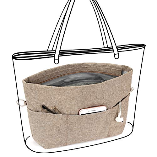 VANCORE Purse Organizer Insert for Handbags,Tote Bag Organizer Insert with Zipper Bag,Premium Handbag Organizer Inside Liner for Women - color: Khaki, size: X-Small