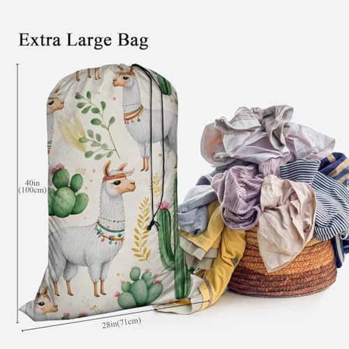 Swono Cute Llama Heavy Duty Large Laundry Bags 1 Pack 28 x 40 Inch Desert Cactus Plant Cacti Animal Plant XL Drawstring Travel Organizer Bag Fit Hamper Basket Camp Home, 4 Loads of Clothes - color: Cute Llama