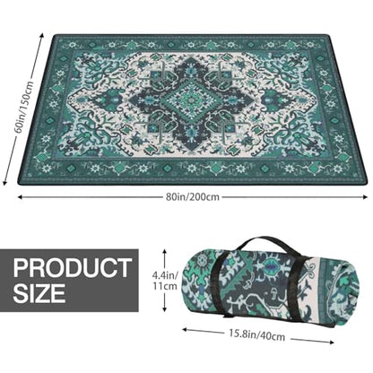 Supfitness Extra Large Picnic Blankets Waterproof Foldable (60"x 80") Beach Blanket Waterproof Sandproof,3-Layer Thicking Mat Outdoor Packable Camping Blanket - color: Boho-teal, size: 60x80in