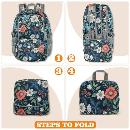ZOMAKE Lightweight Packable Backpack 30L, Foldable Hiking Backpacks Water Resistant Compact Folding Daypack for Travel(Navy blue,Floral pattern) - color: Navy Blue,floral Pattern