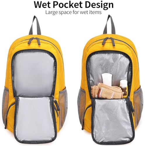 FENGDONG 35L Lightweight Foldable Waterproof Packable Travel Small Hiking Backpack Daypack for men women - color: A10-yellow