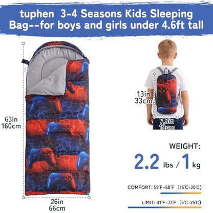 tuphen Kids Sleeping Bag - 50-77℉ 3-Season Waterproof Sleeping Bag for Boys & Girls, Lightweight 2.2 lbs Camping Gear with Compression Bag Ideal for Camping, Hiking, Indoor - color: Blue&Red