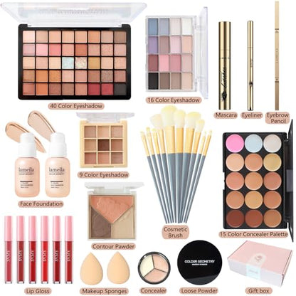 All-in-One Makeup Kit for Women & Teens | Full Face Makeup Set Including Foundation, Eyeshadow, Lipstick, Eyeliner & Brushes | Travel, Gift Box Bundle(40-Box) - color: 40-Box