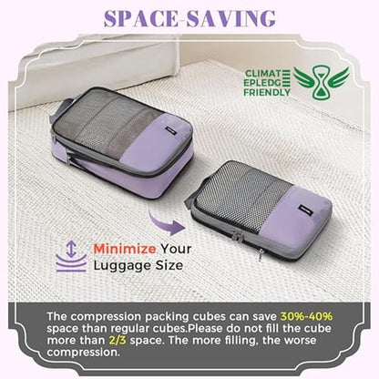 BAGAIL 4 Set/6 Set/8 Set Compression Packing Cubes Travel Accessories Expandable Packing Organizers(HalfMesh,8-Dusty Purple) - color: 8-Dusty Purple, style: Half Mesh