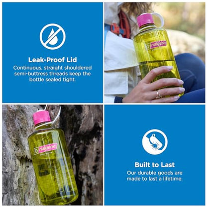 Nalgene 32 oz Narrow Mouth Water Bottle | BPA-Free, Durable & Leak Proof, Lightweight for Hiking & Gym – Thrill & Motion, Endive w/Fuschia Purple - color: Endive w/Fuchsia Purple, size: 32 Ounces