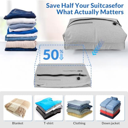 Reusable TPU Travel Vacuum Compression Bags - Waterproof Space Saver Bags for Luggage, Suitcase, Backpack, Storage Organizer (2 Pack, Grid) - color: White