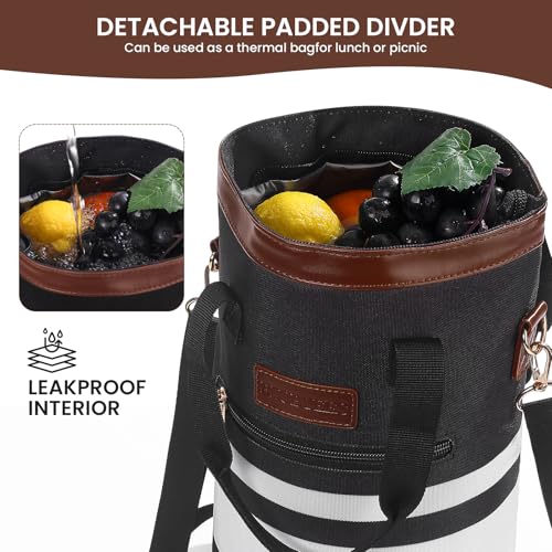 BLUBYEES 2-Bottle Insulated Wine Carrier Tote - Leakproof Padded 900D Oxford Cooler Bag for Travel, Picnics, Beach & Parties - color: Modern Black & White
