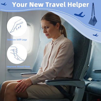Airplane Foot Hammock, No Collapse Foot Rest for Plane Travel with Extended Adjustment Strap, Portable Desk Foot Hammock with,Cotton Denim, Foot Sling Travel Essentials to Relax Your Feet (Dark Blue) - color: Dark Blue