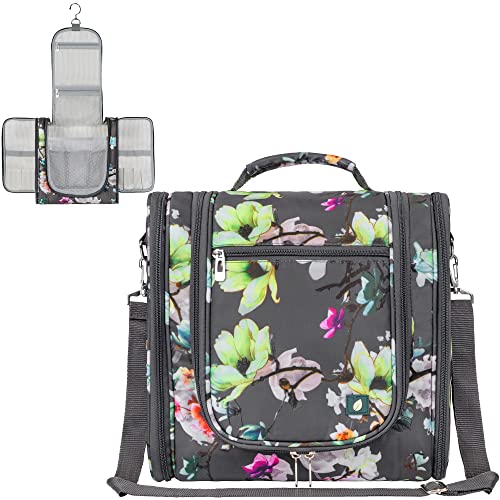 PAVILIA Extra Large Toiletry Bag Travel Bag for Women Men, Hanging Cosmetic Organizer, Water Resistant Makeup Bag for Accessories Toiletries, Travel Essentials Kit (Floral Grey) - color: Floral Grey, size: Extra Large (12x6x12.5)