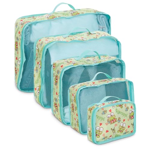 Sanrio's Hello Kitty Packing Cubes - 5 Piece Packing Cube Bags - Travel Essentials - Suitcase Luggage Organizer Set - Hello Kitty and Friends, My Melody, Kerromi, Kerropi, Badtz-Maru (Kerropi) - color: Green