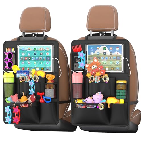 Backseat Car Organizer with Touch Screen,Kick Mats Back Seat Protector with 10 Storage Pockets,Car Seat Back Organizers Storage for Snacks Drinks Toy Umbrellas for Kids Road Trip - style: 1PACK-Black
