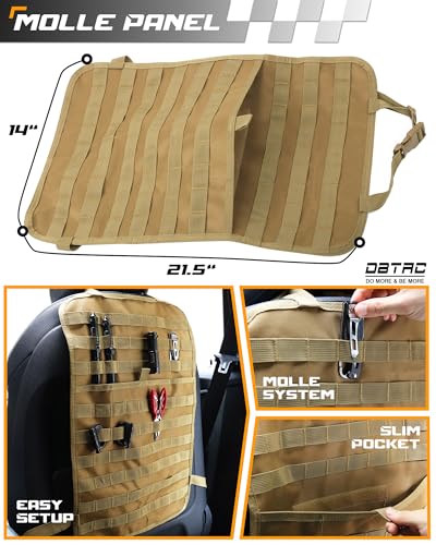 DBTAC Tactical Molle Car Seat Organizer | Vehicle Back Panel with 5X Detachable Pouches, US Flag & Writable Reflective Patch for Cars, Trucks, SUVs, Sedans - color: Brown