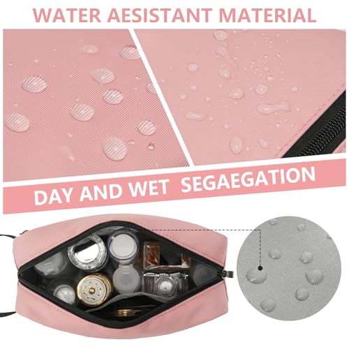 Travel Hanging Toiletry Bag with Carry Handle - Water-Resistant Small Cosmetic Organizer for Men & Women, Makeup, Shaving Kit, Gym & Travel Essentials (Dusty Pink) - color: Dusty Pink