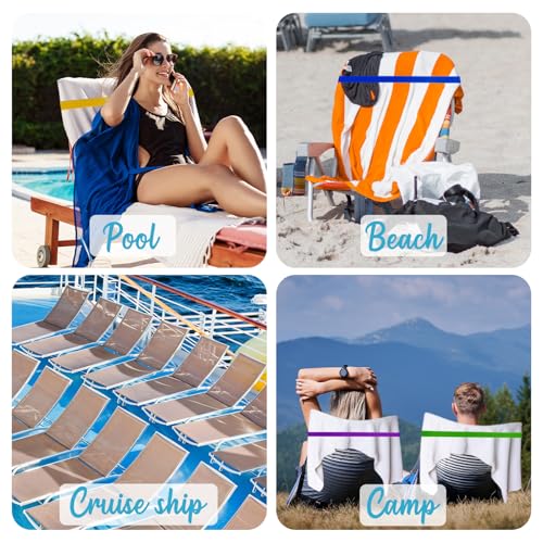 Beach Towel Band for Cruise Chairs Great Alternative to Beach Towel Clips Cruise Ship Beach Vacation Essentials 6 PCS (Six Colors, L：11.8 W：0.6 T：0.06)
