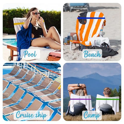 Beach Towel Band for Cruise Chairs Great Alternative to Beach Towel Clips Cruise Ship Beach Vacation Essentials 6 PCS (Six Colors, L：11.8 W：0.6 T：0.06)